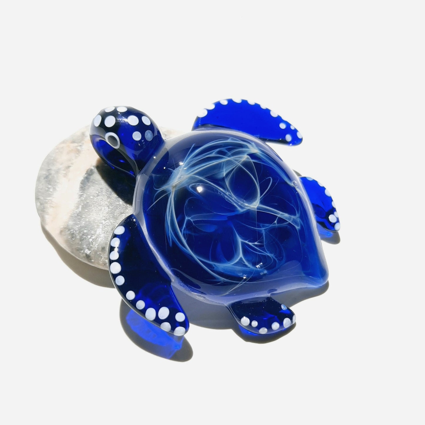 Blue Treasure Turtle Pendant - Glass Pendant - Glass Jewelry - Glass Art - Turtle - Blown Glass - Artist Signed - Details of Pure Silver