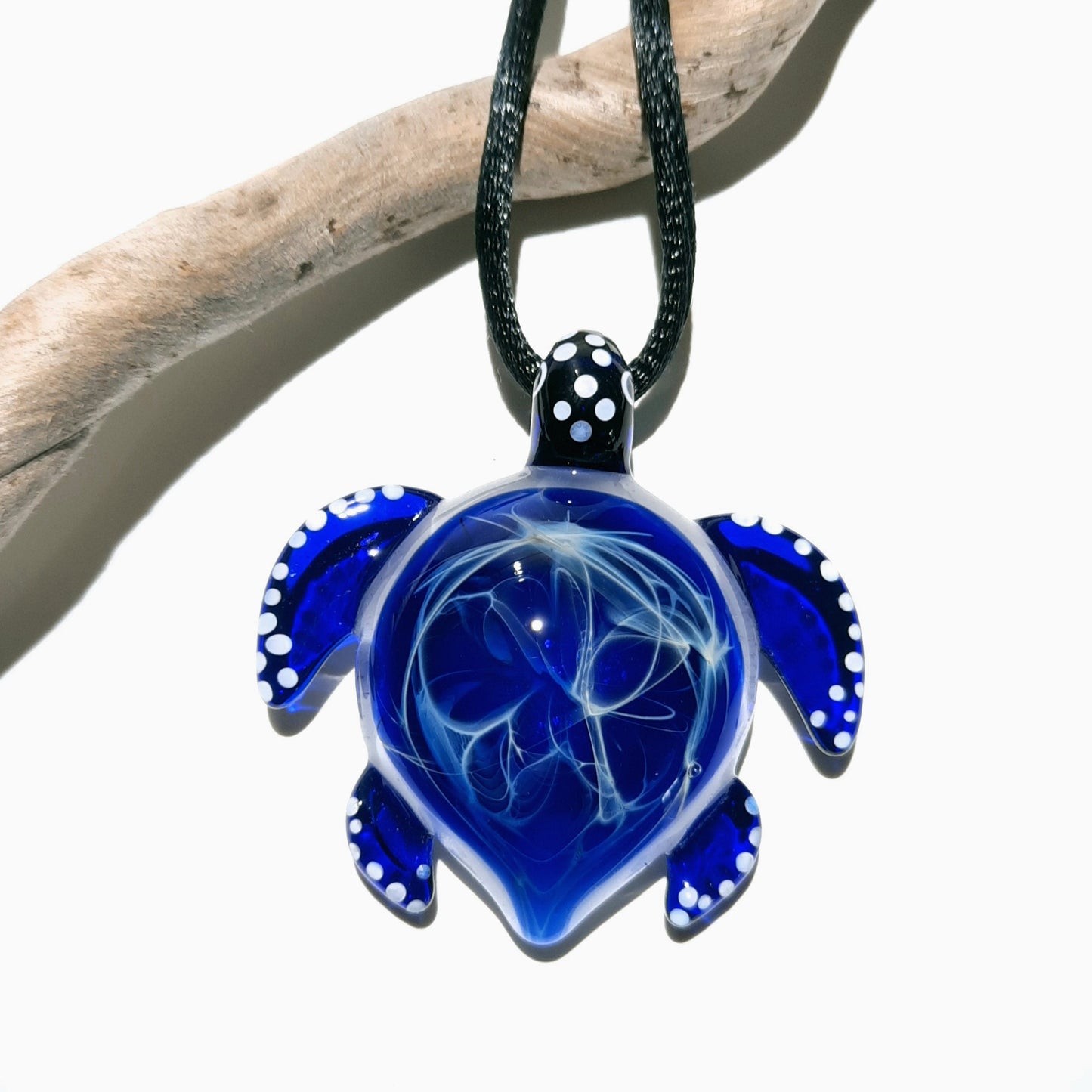 Blue Treasure Turtle Pendant - Glass Pendant - Glass Jewelry - Glass Art - Turtle - Blown Glass - Artist Signed - Details of Pure Silver
