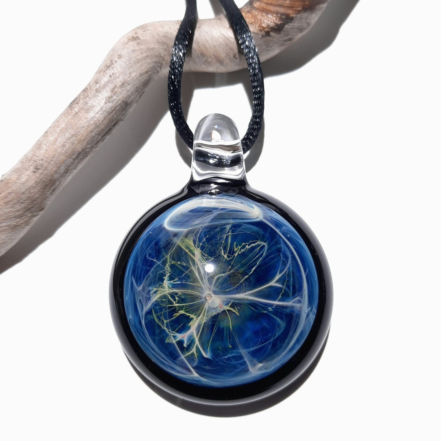 Mystical Space Pendant - Glass Pendant - Handcrafted Glass Necklace - Unique Glass Jewelry - Deatils of Pure SIlver - Free Shipping!