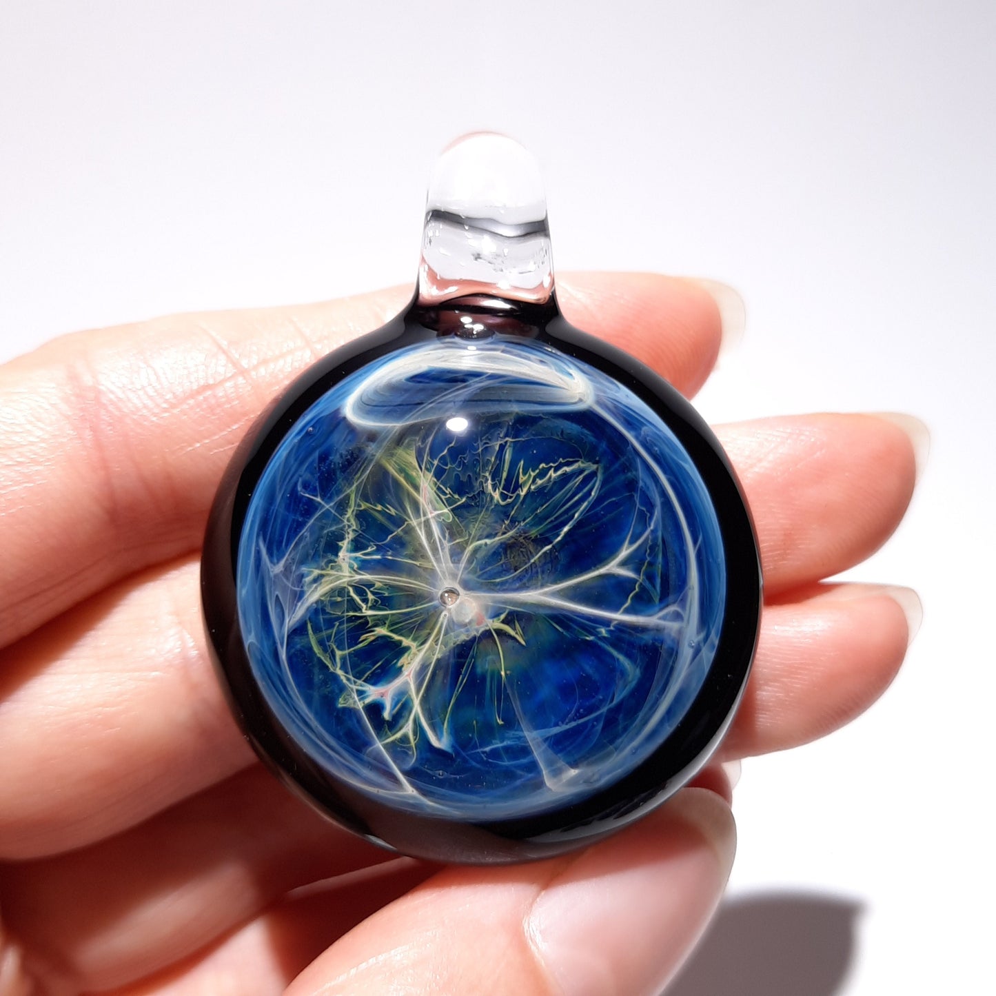 Mystical Space Pendant - Glass Pendant - Handcrafted Glass Necklace - Unique Glass Jewelry - Deatils of Pure SIlver - Free Shipping!