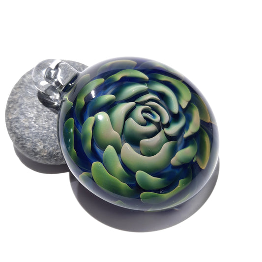 Rose Flower Design - Handblown Jewelry - Unique Gift Glass - Creative Focal Pendant - Earthy Emerald Colors - 3D Glass Art -Statement Piece