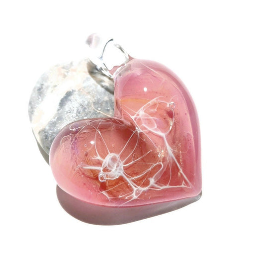 Glass Heart - Peach Shimmer Heart Pendant - Glass Jewelry - Glass Art - Heart Pendant - Blown Glass - Heart Charm - Unique Bead