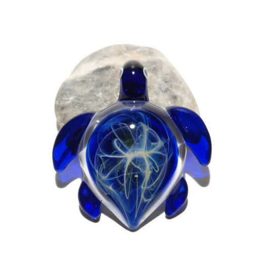 Ultra Small Baby Blue Turtle Pendant - Sea Turtle - Heady Glass - Handmade Blown Glass Jewelry - Turtle Gift  - Borosilicate - Artwork