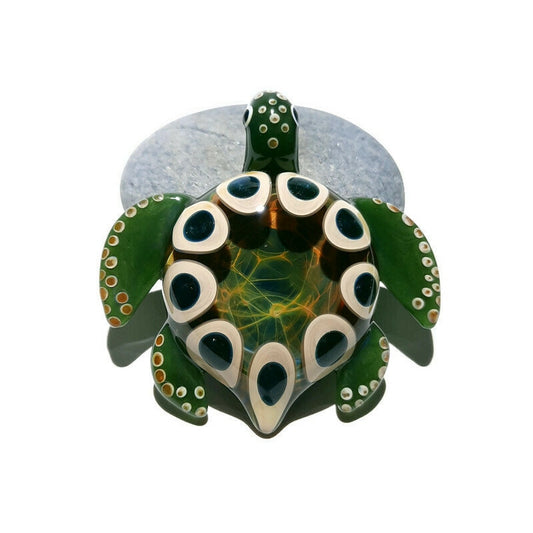 Blown Glass Turtle - Emerald Green Tribal - Pendant - Glass Art - Sea Turtle - Handmade - Unique Jewelry - Cute -Turtle Necklace -Gift Ideas