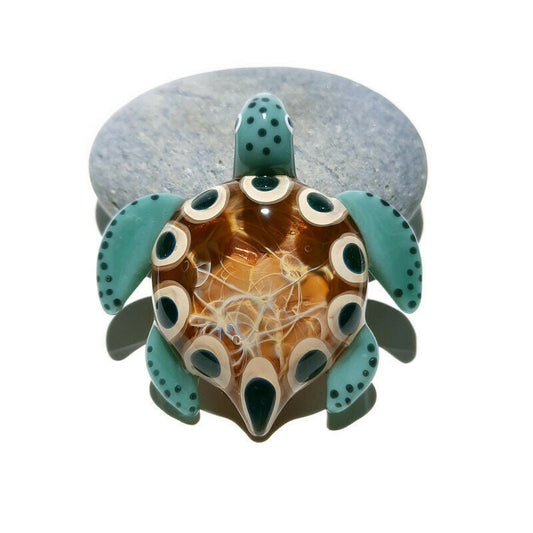 Blown Glass Turtle - Golden Waters Tribal - Pendant - Glass Art - Sea Turtle - Handmade - Unique Jewelry - Cute -Turtle Necklace -Gift Ideas