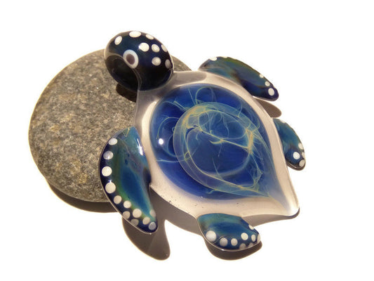Rain Spirit Turtle Pendant - Glass Pendant - Glass Jewelry - Glass Art - Turtle - Blown Glass - Artist Signed - Details of Pure Silver