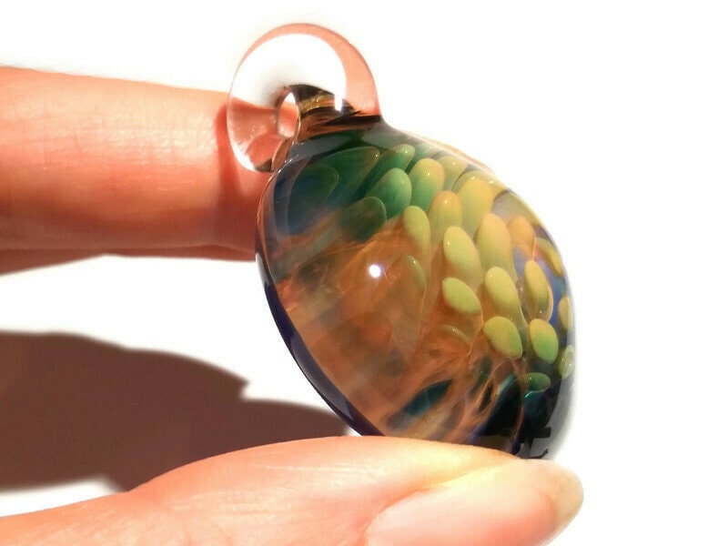 Sacred Flower Implosion Pendant - Hand Blown Glass Pendant - Handcrafted - Glass Art - Unique Necklace - Pure Gold with Cobalt