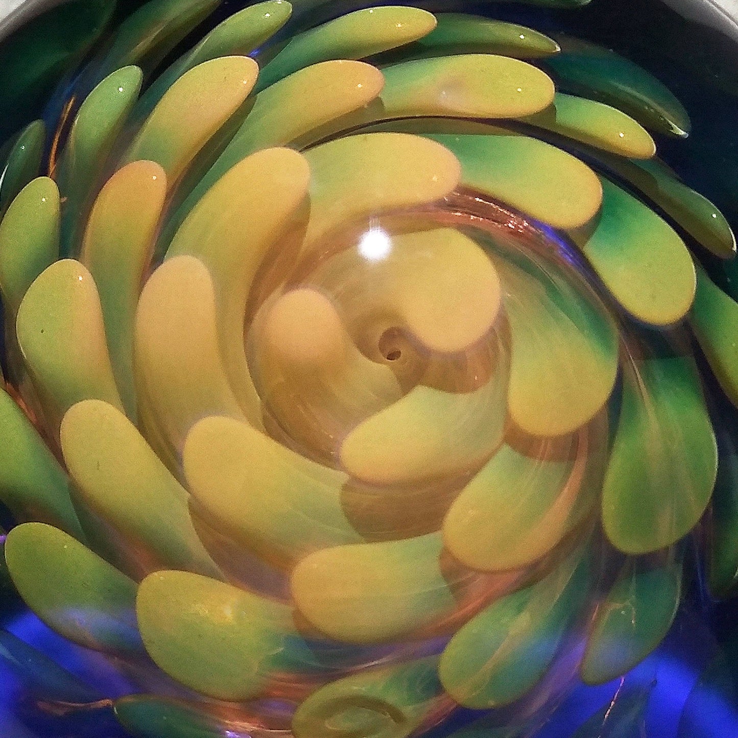 Sacred Flower Implosion Pendant - Hand Blown Glass Pendant - Handcrafted - Glass Art - Unique Necklace - Pure Gold with Cobalt