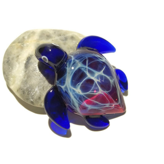 Glass Turtle - Baby Blue Violet Turtle Pendant - Glass Pendant - Cute Glass Jewelry - Blown Glass - Artist Signed - Details of Silver