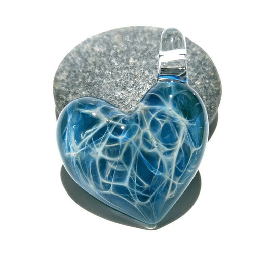 Glass Heart - Peaceful Aqua Blue Heart Pendant - Glass Jewelry - Glass Art -Heart Pendant -Blown Glass -Heart Charm -Gift of Love -Handmade