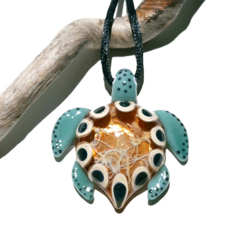 Blown Glass Turtle - Golden Waters Tribal - Pendant - Glass Art - Sea Turtle - Handmade - Unique Jewelry - Cute -Turtle Necklace -Gift Ideas