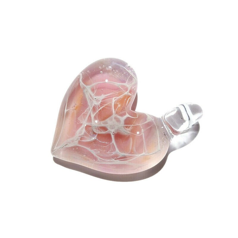 Pastel Rose Pink Heart Pendant - Love - Anniversary Gift for Her - Handmade Glass Jewelry - Gold Fume - Follow Your Heart - Charm Necklace