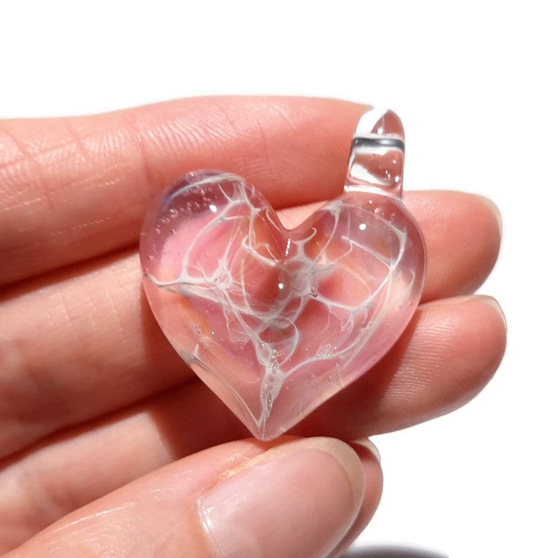 Pastel Rose Pink Heart Pendant - Love - Anniversary Gift for Her - Handmade Glass Jewelry - Gold Fume - Follow Your Heart - Charm Necklace