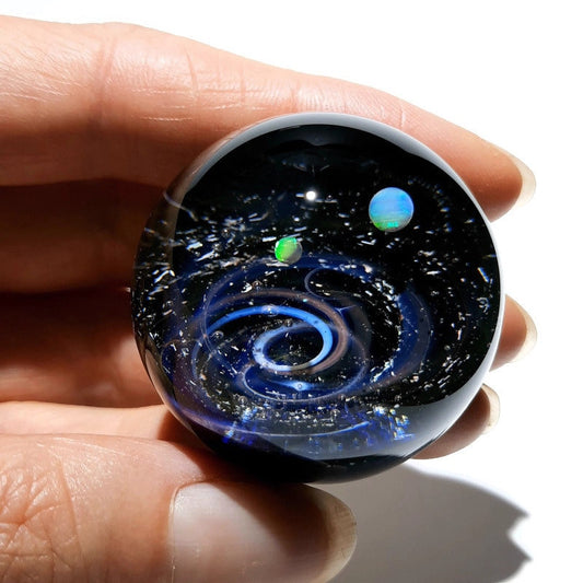 Paperweight -Glass Art -Blue Solar System -Corporate Galaxy Gift -Stars in Universe -Blown Glass -Home Decor -Handmade -Science -Anniversary