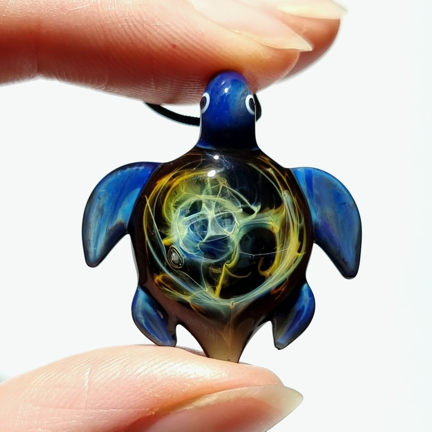 Glass Turtle - Baby Aurora Turtle Pendant - Glass Pendant - Glass Jewelry - Blown Glass - Artist Signed - Details of Silver