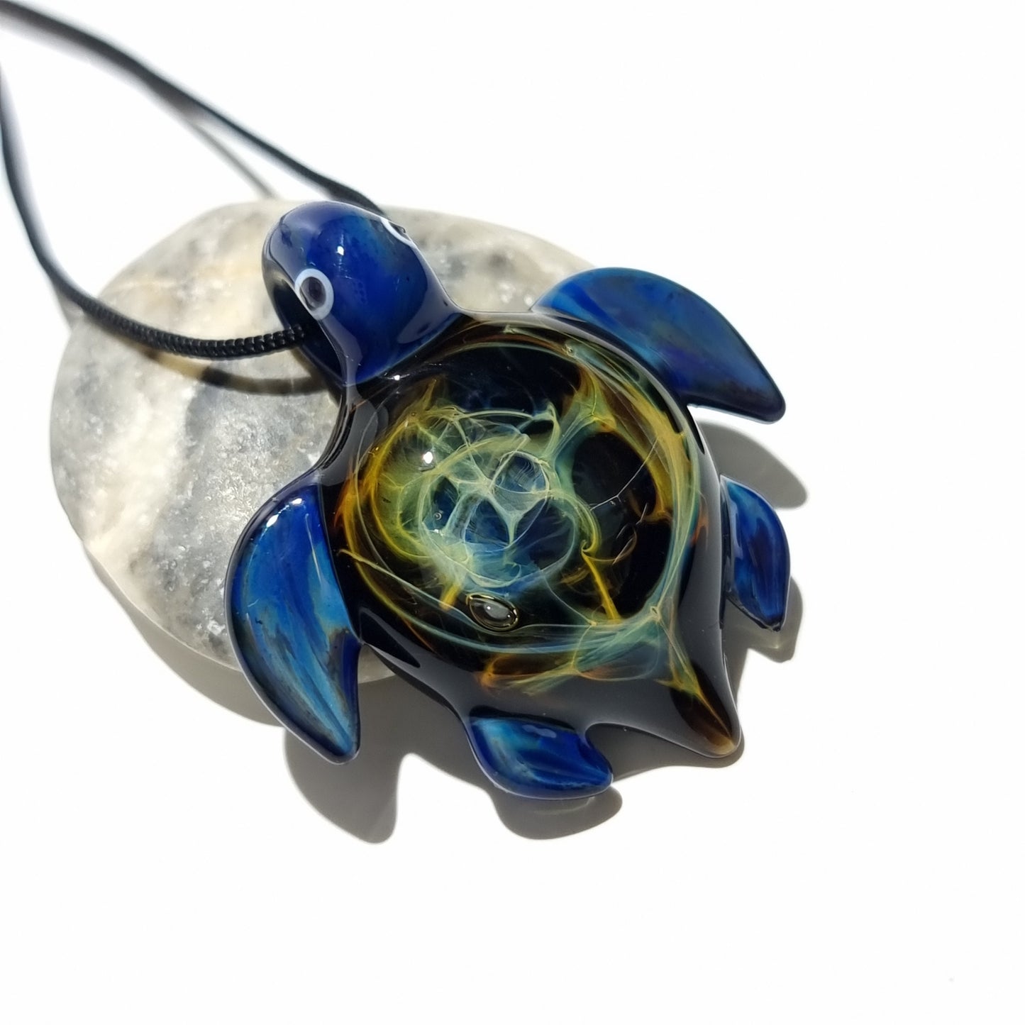 Glass Turtle - Baby Aurora Turtle Pendant - Glass Pendant - Glass Jewelry - Blown Glass - Artist Signed - Details of Silver