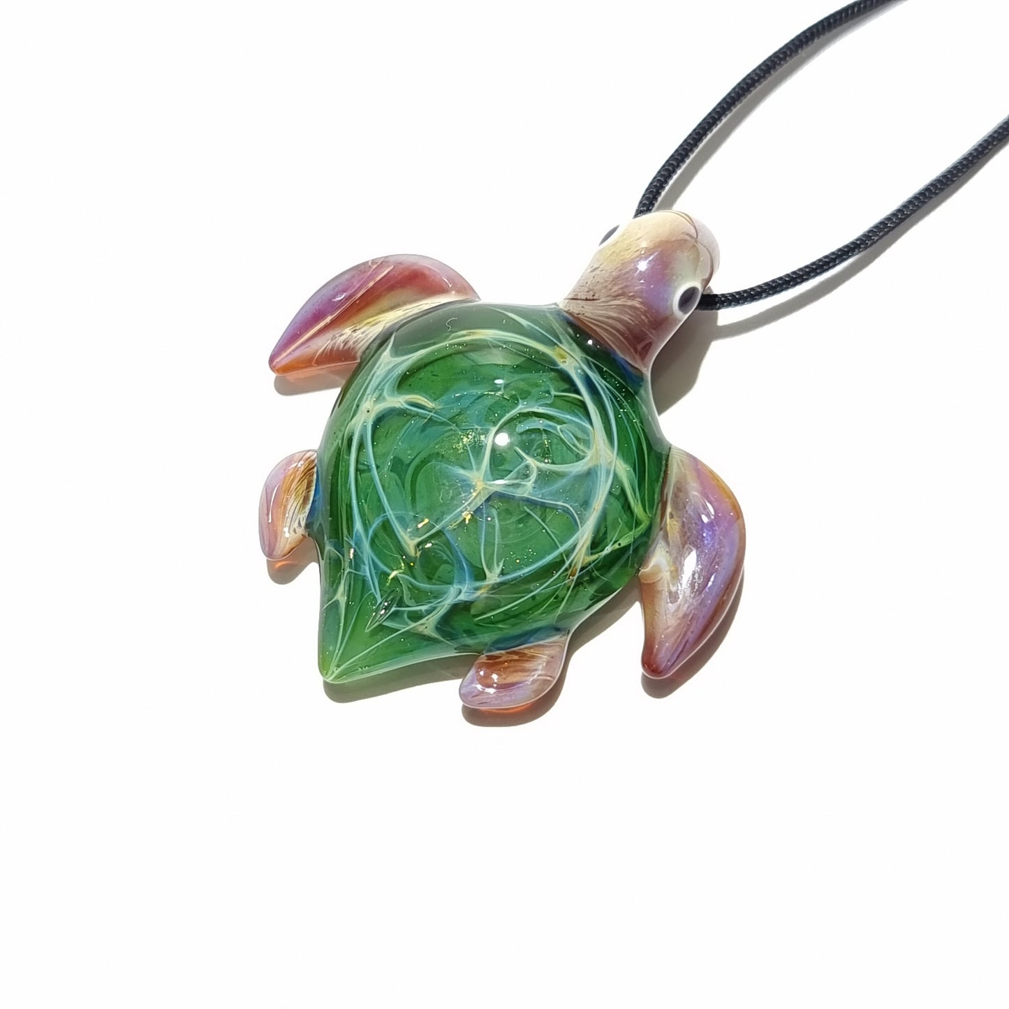 Miniture Water Fern Turtle Pendant - Glass Pendant -Glass Jewelry - Glass Art - Turtle -Blown Glass - Artist Signed - Details of Pure Silver