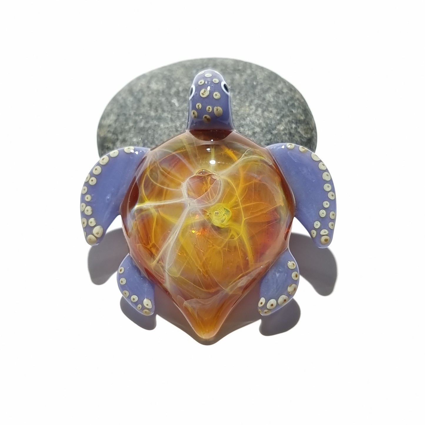 Glass Pendant - Sunset Gem Turtle - Sea Glass Jewelry - Glass Art - Turtle - Blown Glass - Artist Signed - Details of Pure Silver