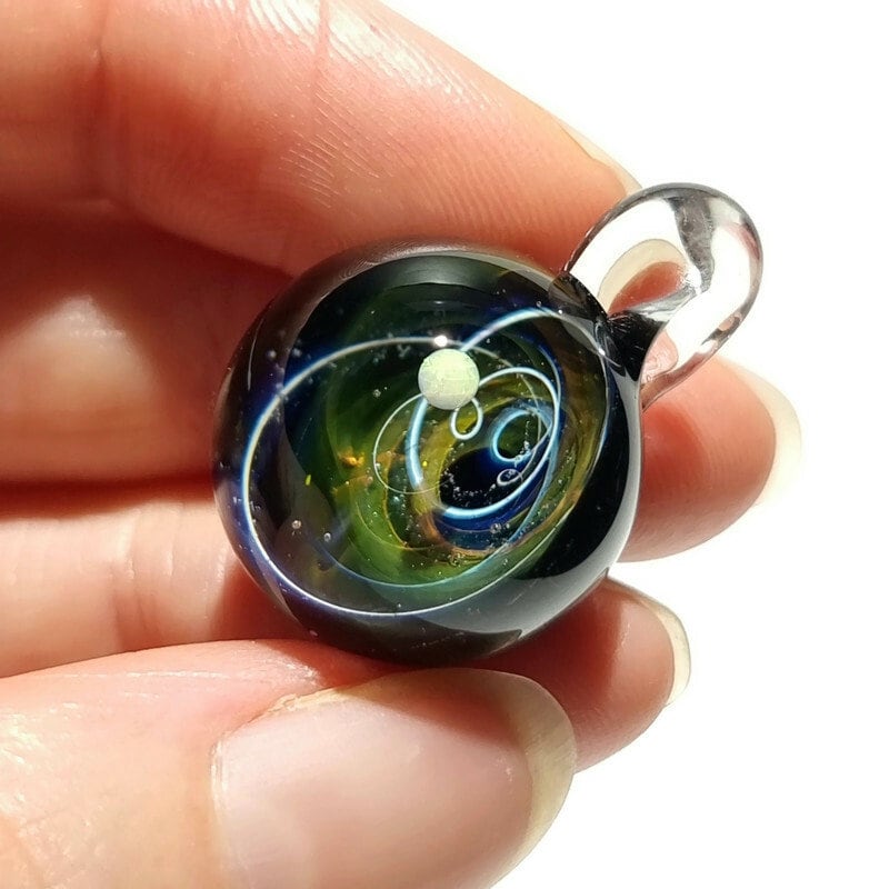 NEW! Blown Glass Pendant -Golden Gift -Infinite Stars -Opal -Space -Neurology Gift -Trending Art -Science Jewelry -Best Seller -Necklace