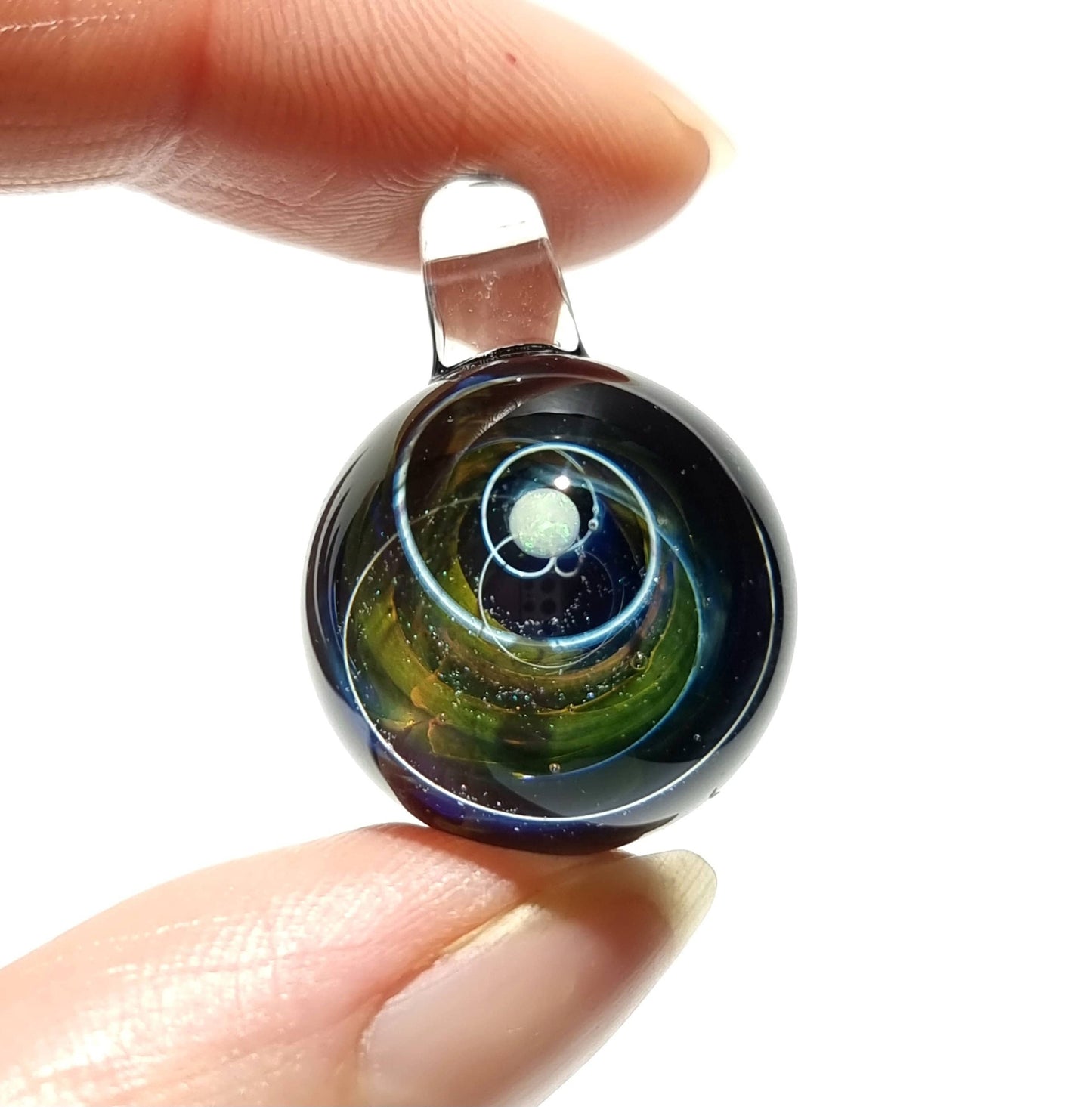 NEW! Blown Glass Pendant -Golden Gift -Infinite Stars -Opal -Space -Neurology Gift -Trending Art -Science Jewelry -Best Seller -Necklace