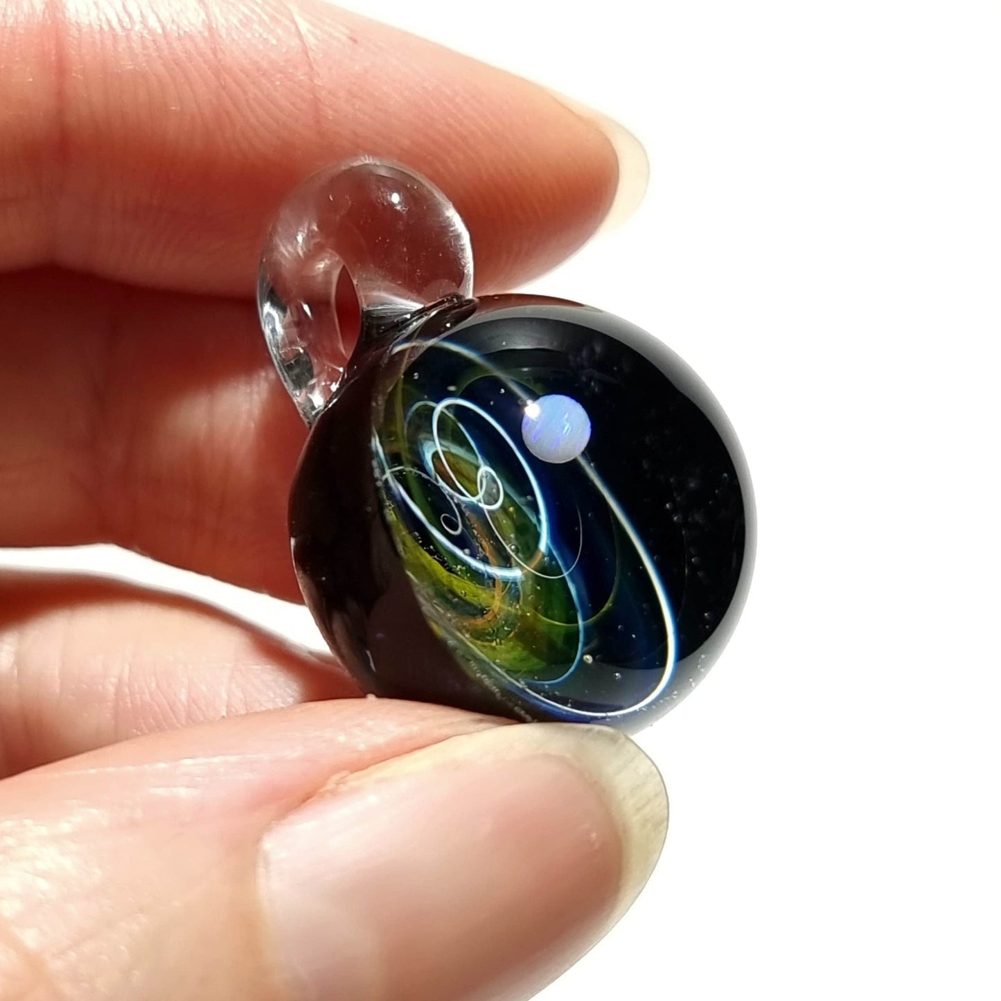 NEW! Blown Glass Pendant -Golden Gift -Infinite Stars -Opal -Space -Neurology Gift -Trending Art -Science Jewelry -Best Seller -Necklace