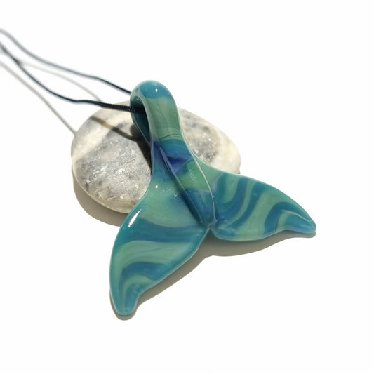 NEW! Glass Whale Tail Pendant - Turquoise Swirl - Sea Glass - Unique - Glass Pendant - Blown Glass Necklace - Handmade Jewelry - Ocean Life