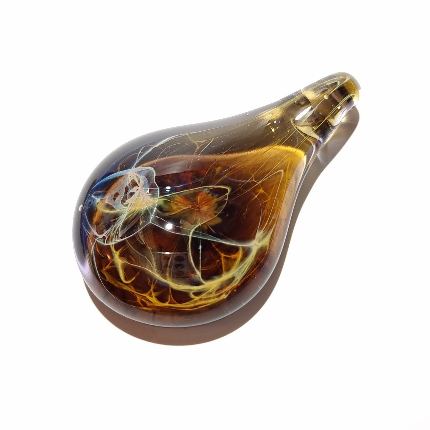 Glass Teardrop Necklace, Blown Glass Pendant, Abstract Glass Art, Best Selling , Unique Black and Orange Energy Jewelry, Free Shipping