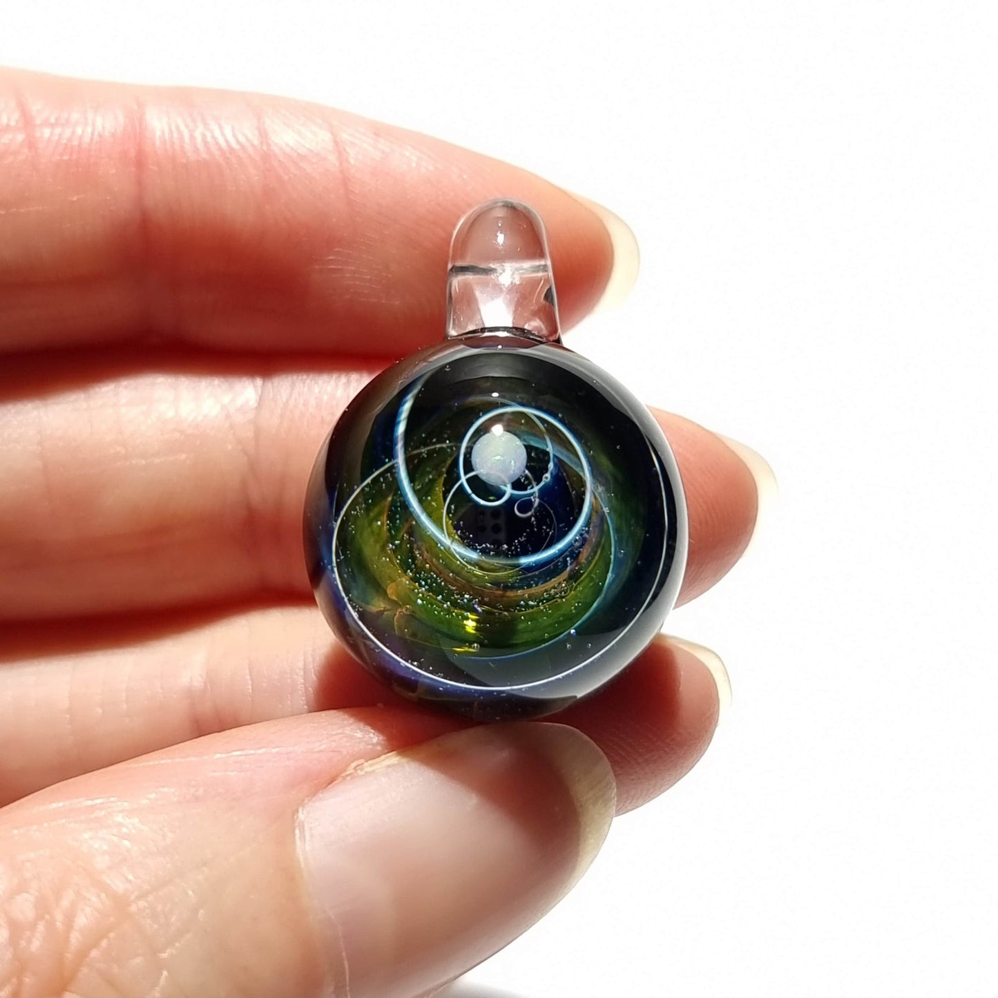 NEW! Blown Glass Pendant -Golden Gift -Infinite Stars -Opal -Space -Neurology Gift -Trending Art -Science Jewelry -Best Seller -Necklace