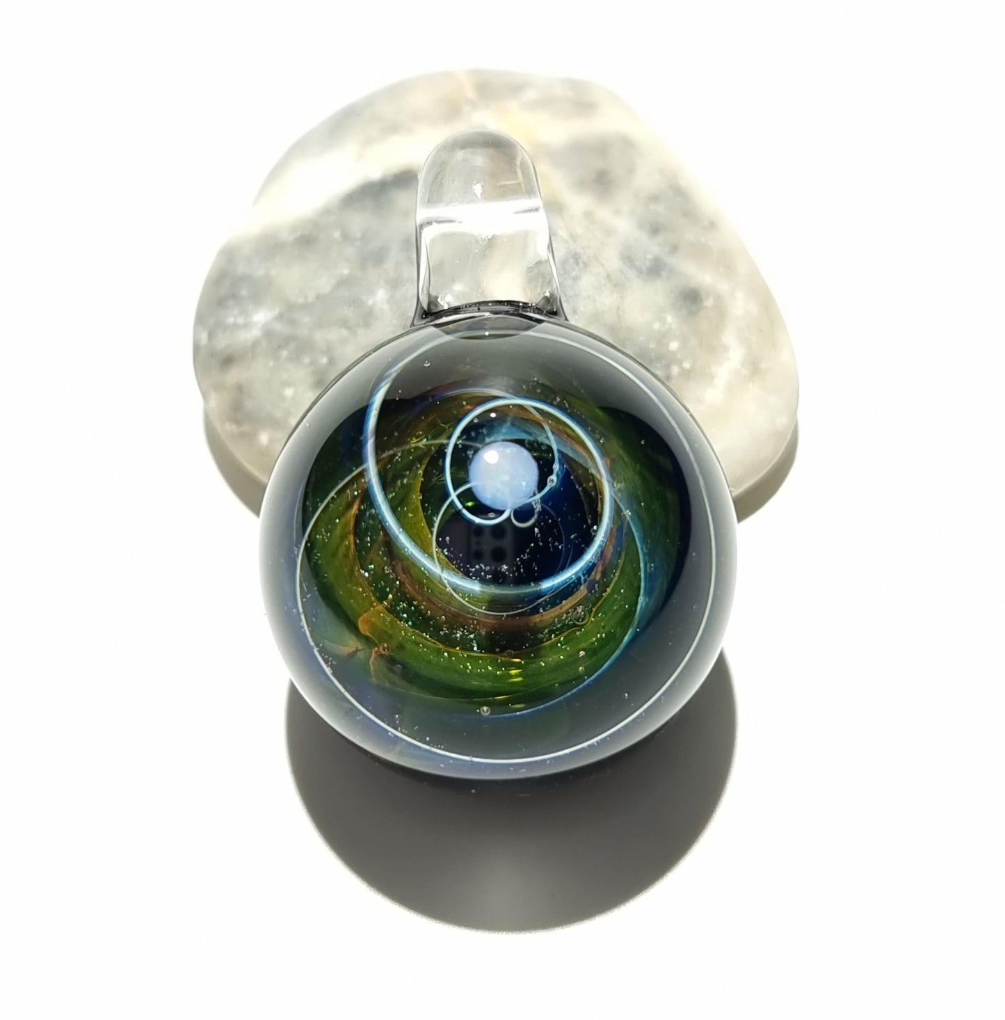 NEW! Blown Glass Pendant -Golden Gift -Infinite Stars -Opal -Space -Neurology Gift -Trending Art -Science Jewelry -Best Seller -Necklace