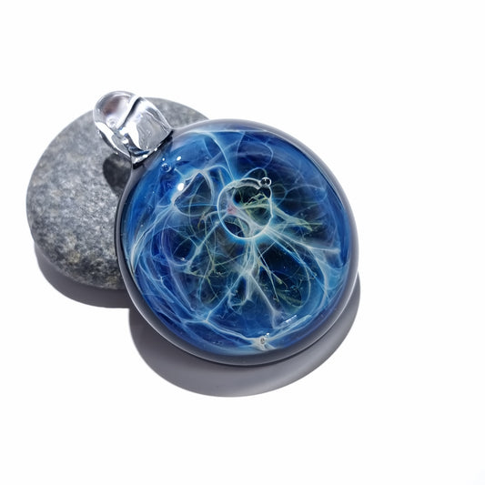 Aquatic Energy Pendant - Neuron Universe Filament - Hand Blown Glass Pendant - Glass Jewelry - Made with Pure Silver - Free Shipping!
