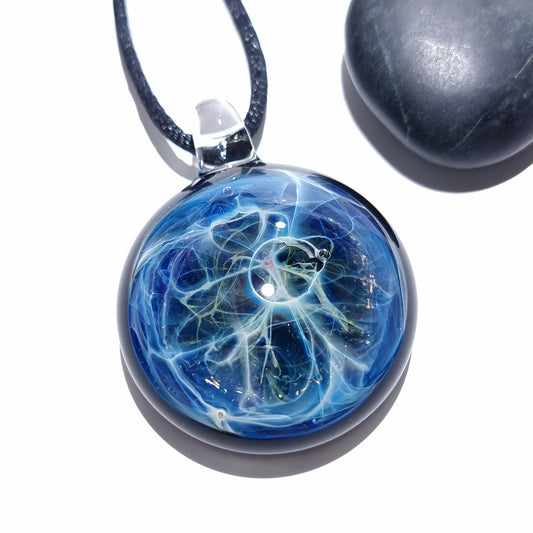 Aquatic Energy Pendant - Neuron Universe Filament - Hand Blown Glass Pendant - Glass Jewelry - Made with Pure Silver