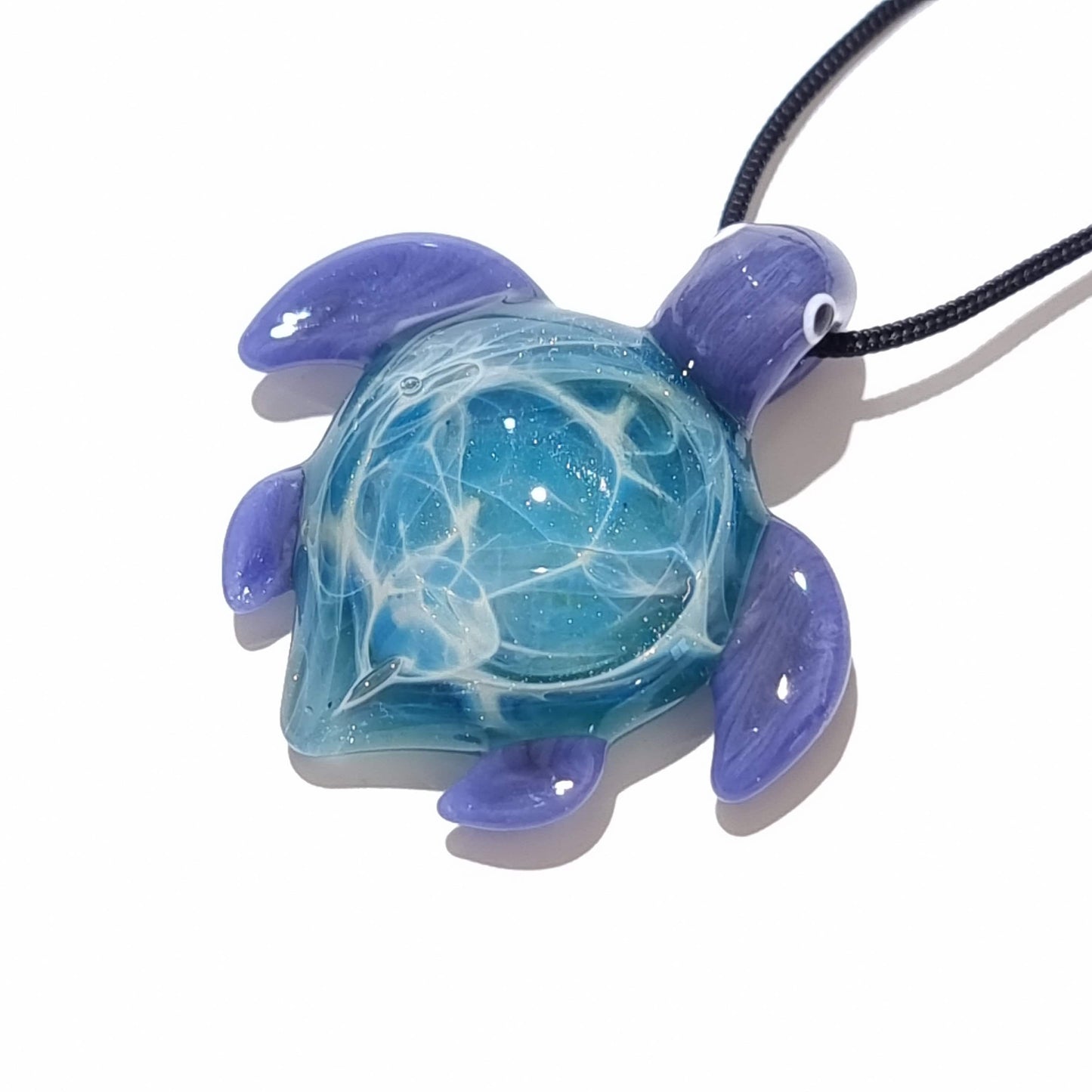 Glass Turtle - Baby Starburst Turtle Pendant - Glass Pendant - Glass Jewelry - Blown Glass - Artist Signed - Details of Silver