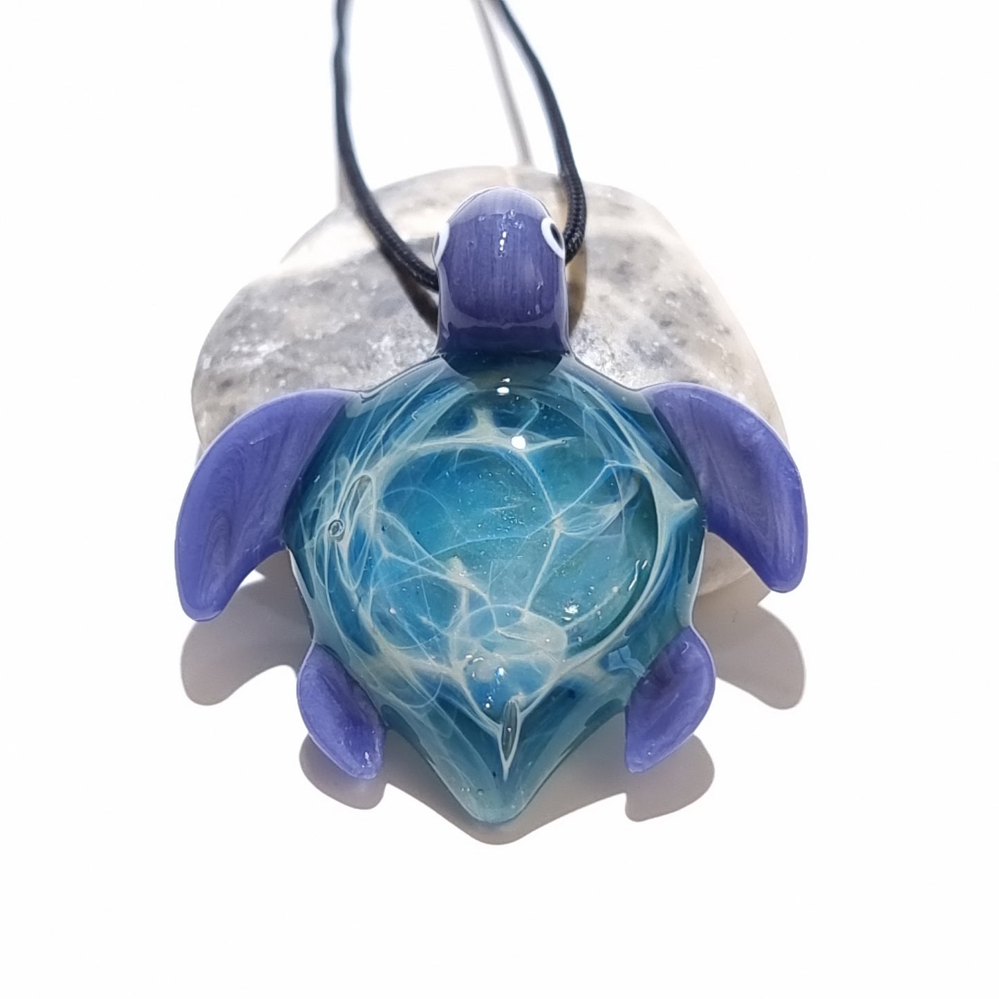 Glass Turtle - Baby Starburst Turtle Pendant - Glass Pendant - Glass Jewelry - Blown Glass - Artist Signed - Details of Silver